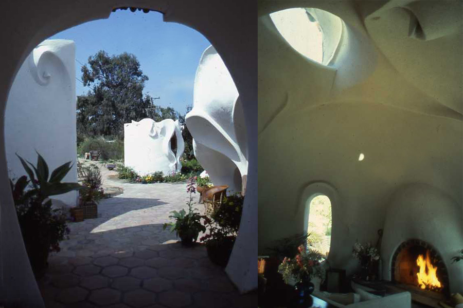 Looking through the arched entry and inside the living space.