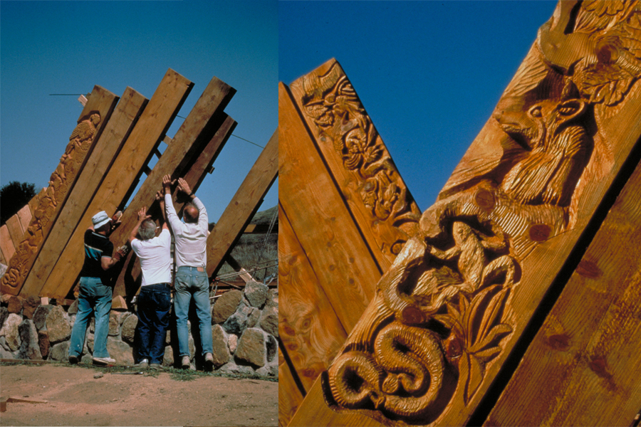 Volunteer work day at Volcan Mountain. / Wood carvings of native plants and animals.