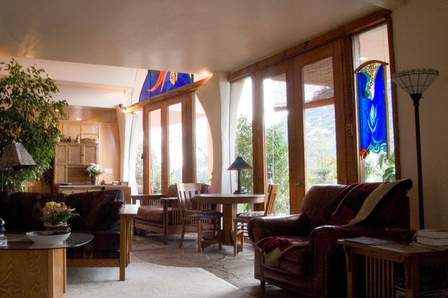 Beaton Interior with stained glass and sculptural columns