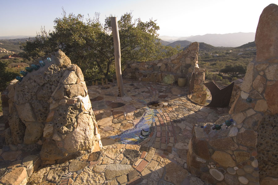 Magical stone patio below residence.