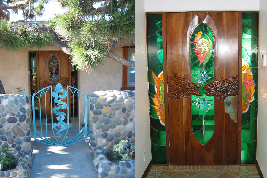 Front Gate and Stained Glass Door by James Hubbell.