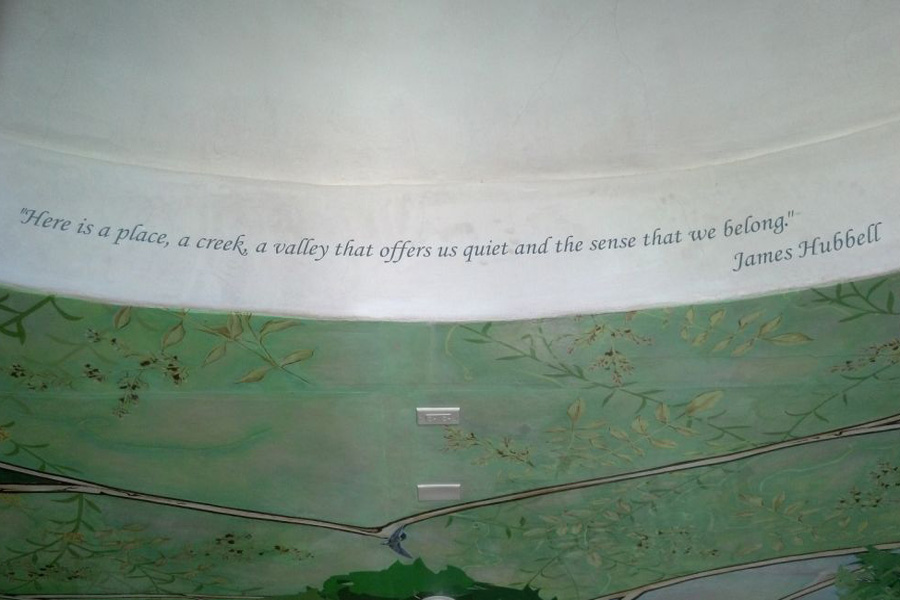 Quote from James Hubbell on ceiling.