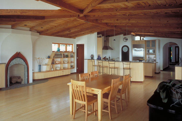 Leucadia Beach House Dining Room. Photo by Melinda Holden. sustainable architecture-adaptive reuse-natural building-green home design-hubbell and hubbell-san diego,california