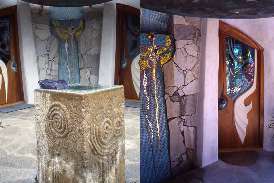 Fountains and entry doors.