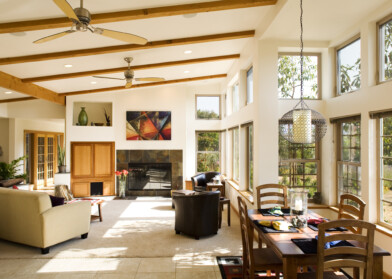 Open-plan interior with hillside views. Photo by Scot Conti.
